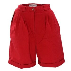 90s Vintage Red Pleated Shorts Womens L 12 High Waist Cuffed Holiday Shorts